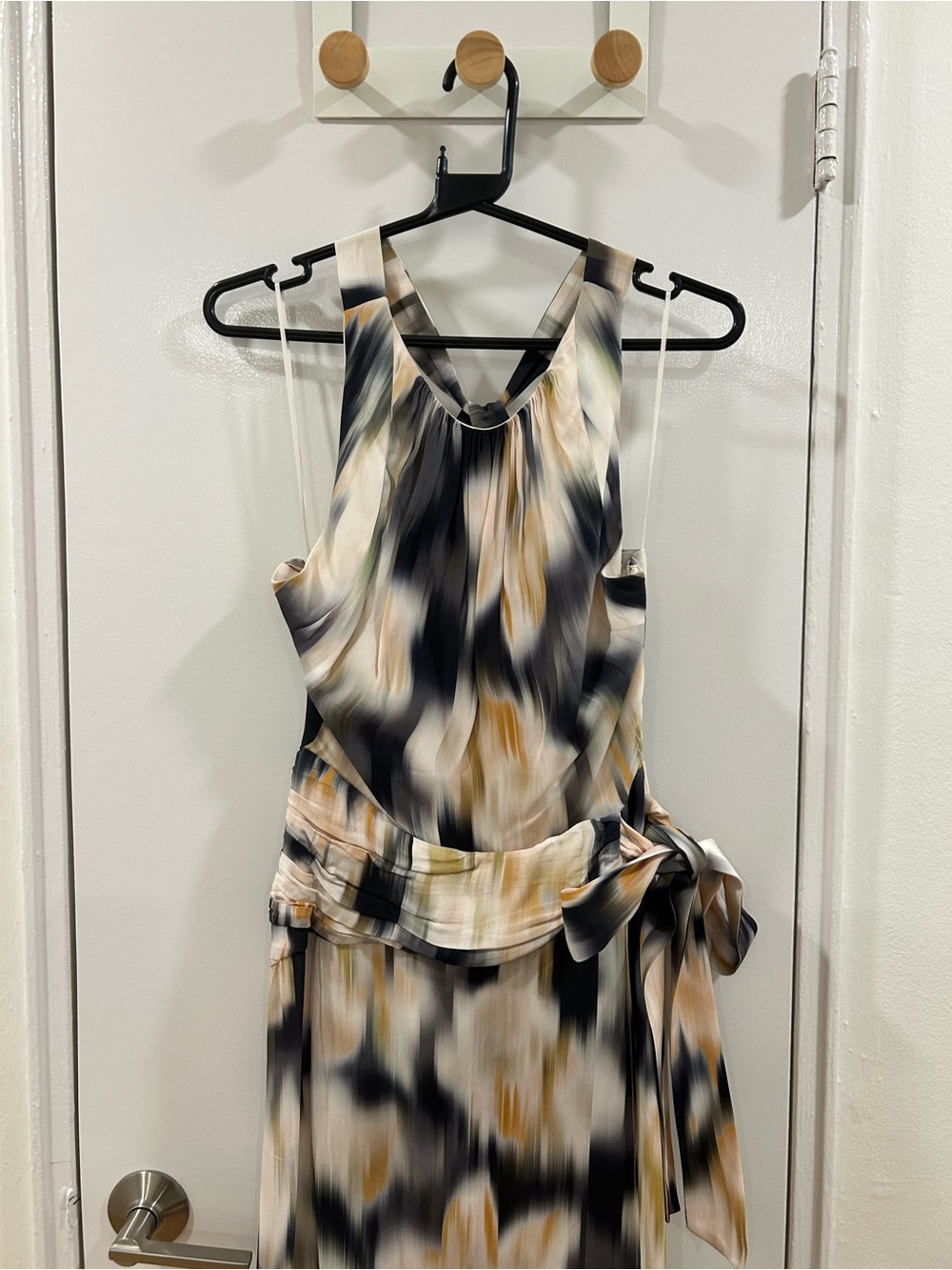 Reiss One-Shoulder Abstract Print Dress - Black, Cream & Tan